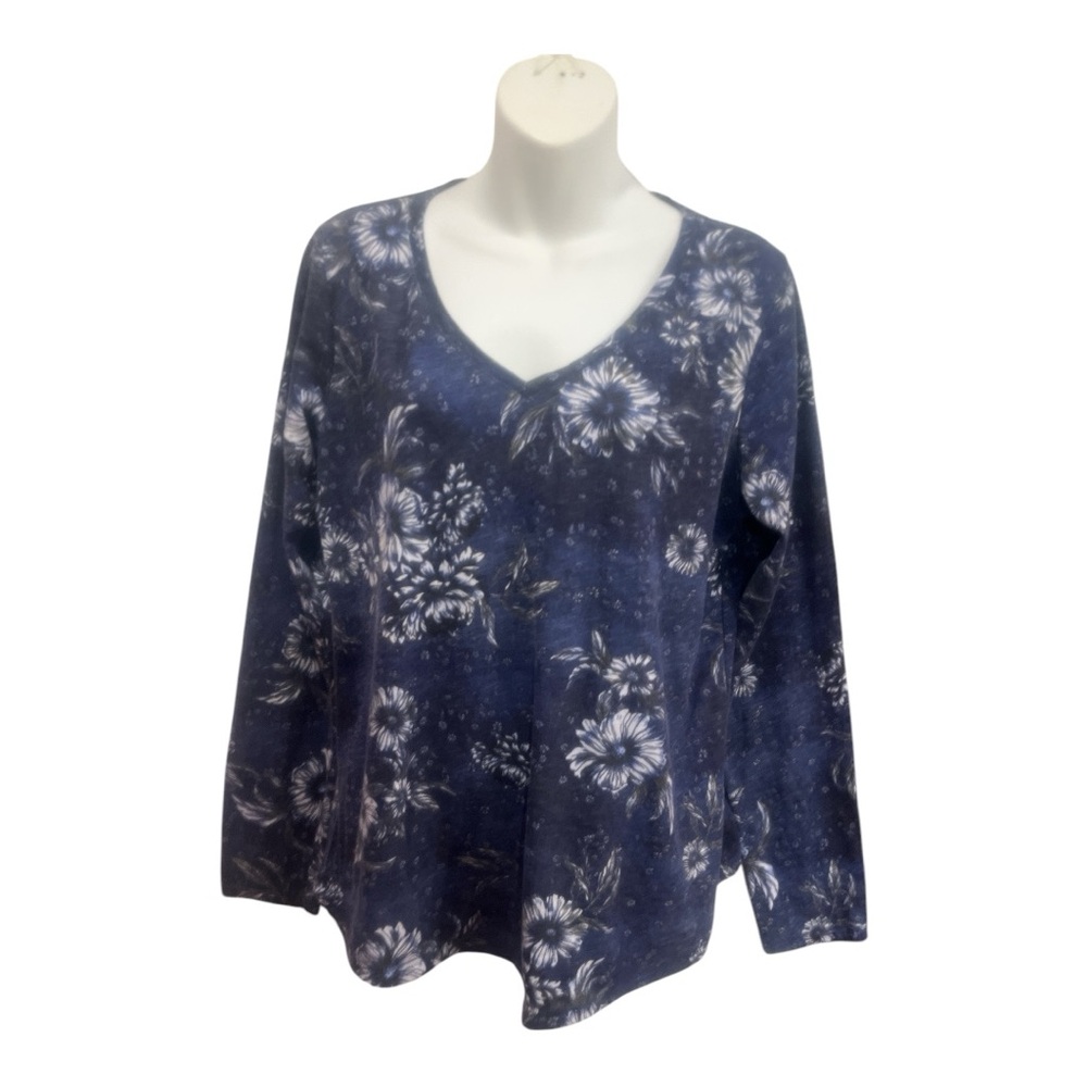 Sonoma Floral V-Neck Women's Top - Blue and light blue floral size large